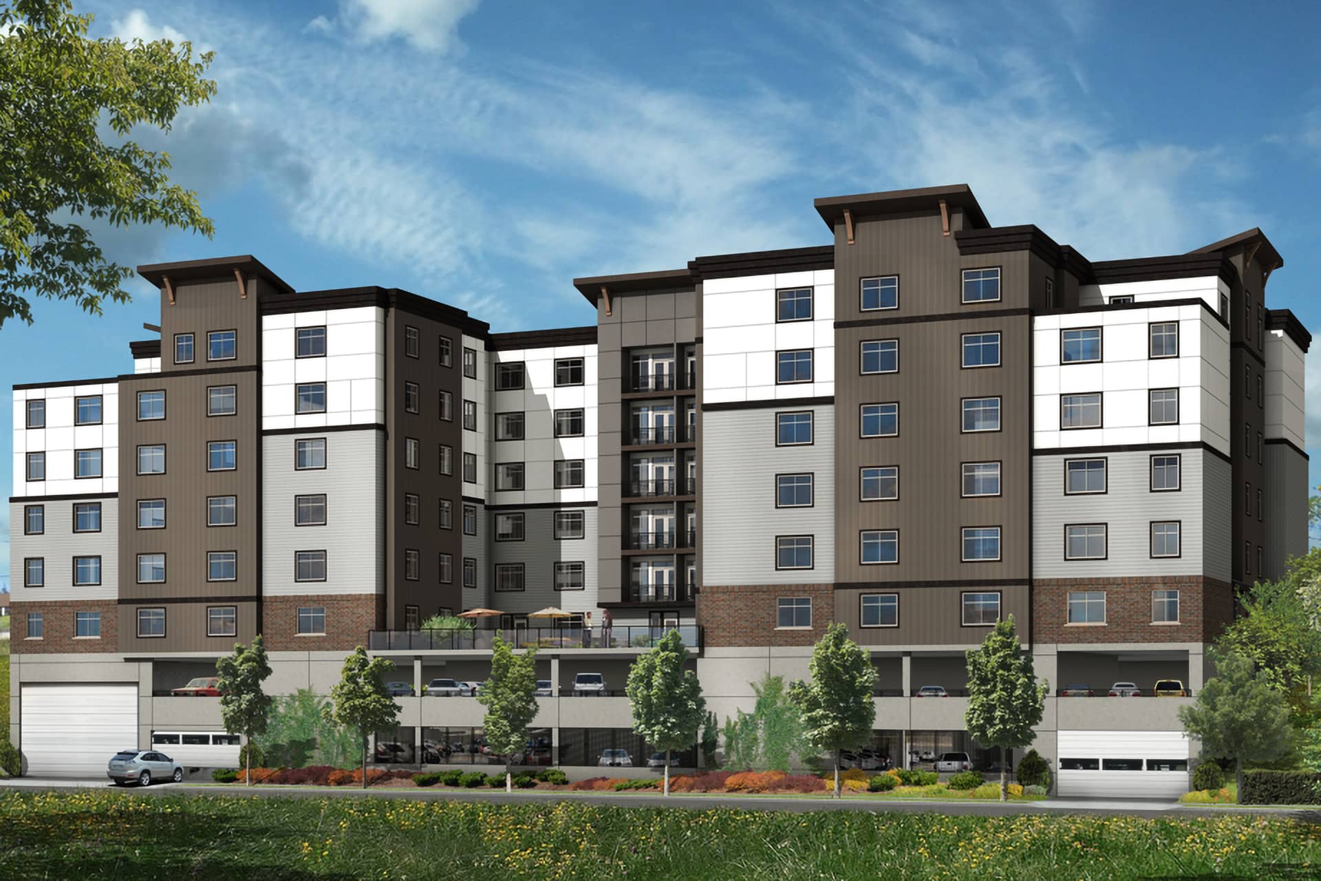 Modern high rise apartment building named The Camden, financed in Tacoma, WA
